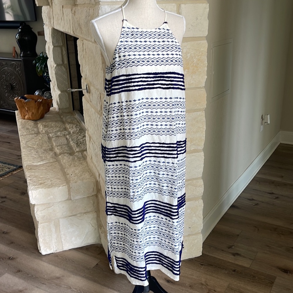 Corey Lynn Calter - White & Blue Dress W/ Diamond Pattern & Texture
